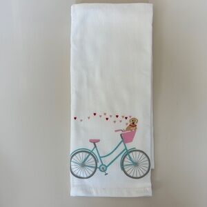 White Tea Towel with Bicycle and Heart Design